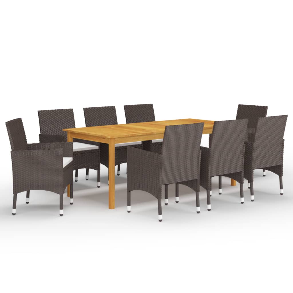 Set mobilier de grădină cu perne, 9 piese, maro