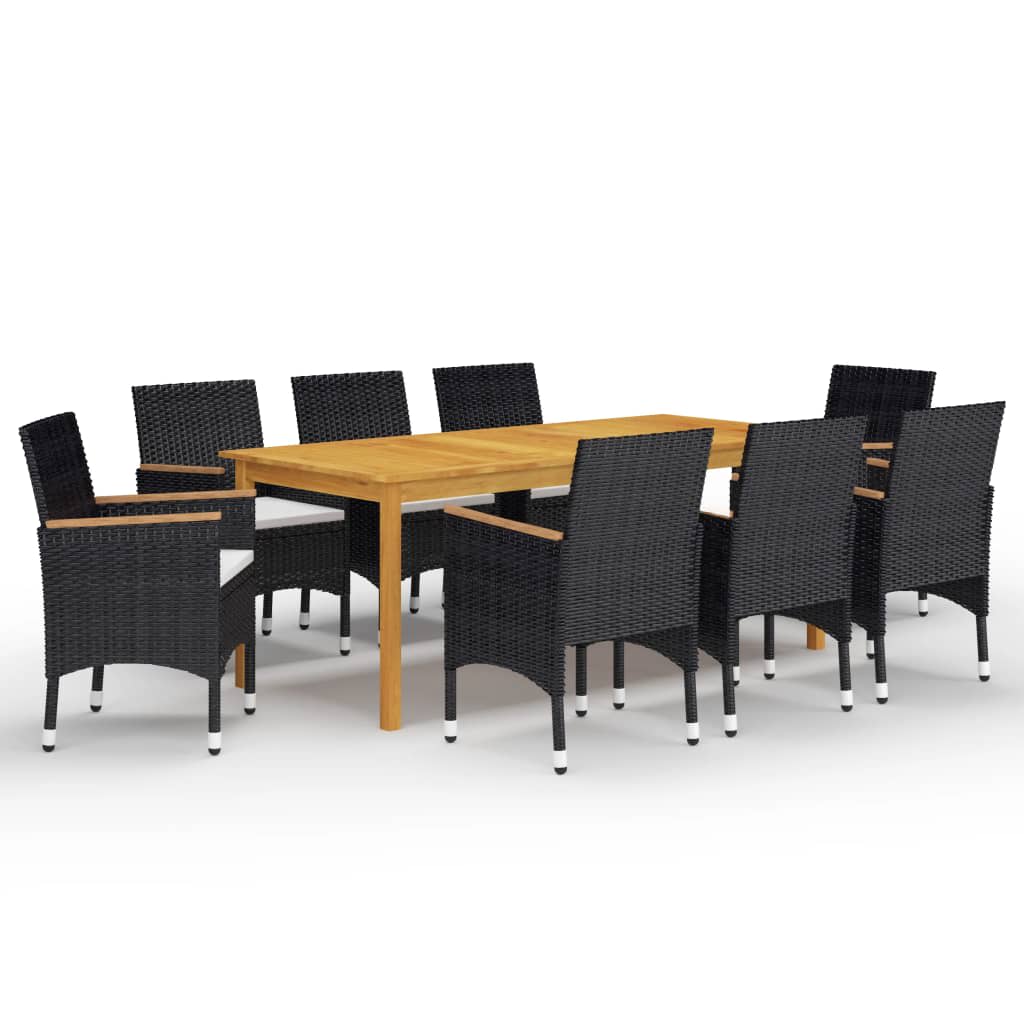 Set mobilier de grădină cu perne, 9 piese, negru