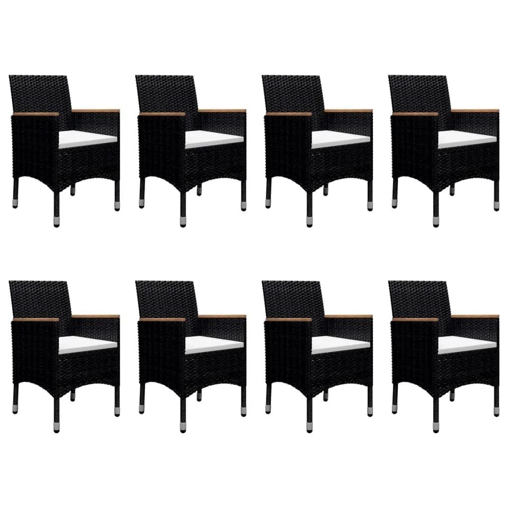 Set mobilier grădină, 9 piese, negru, poliratan/sticlă tratată