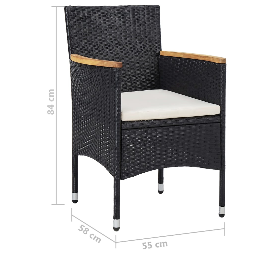 Set mobilier grădină, 9 piese, negru, poliratan/sticlă tratată