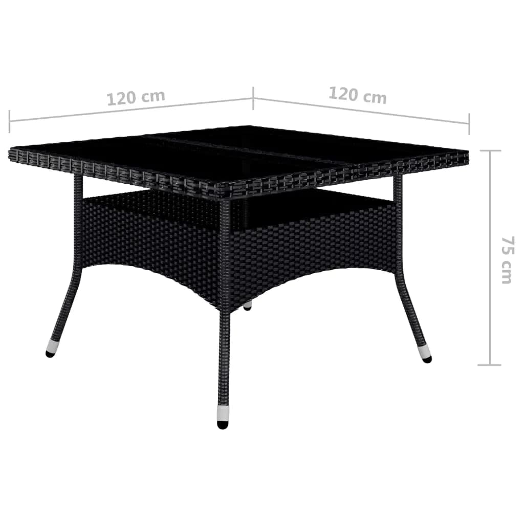 Set mobilier grădină, 9 piese, negru, poliratan/sticlă tratată