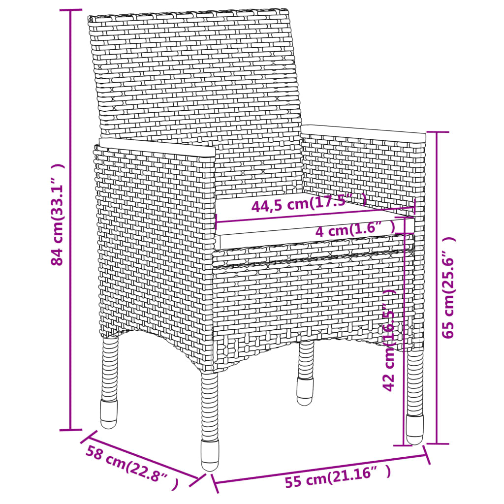 Set mobilier bistro grădină 3 piese negru poliratan și sticlă