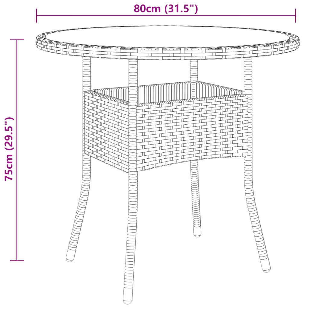 Set mobilier bistro grădină 3 piese negru poliratan și sticlă