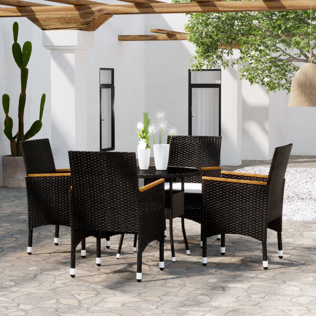 Set mobilier bistro grădină 3 piese negru poliratan și sticlă