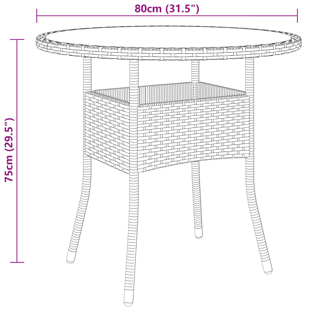 Set mobilier bistro, 3 piese, maro, poliratan/sticlă securizată