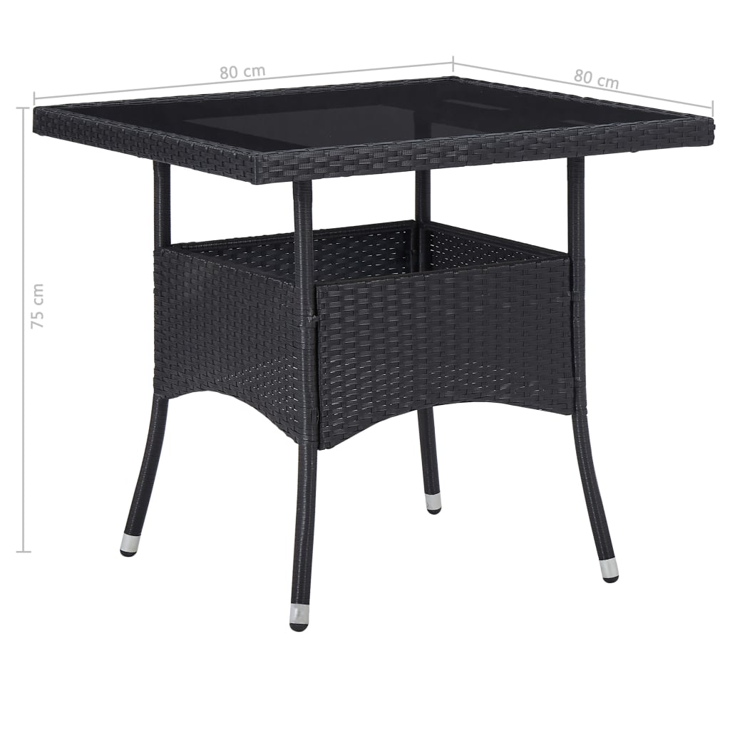 Set mobilier grădină, 5 piese, negru, poliratan/sticlă tratată