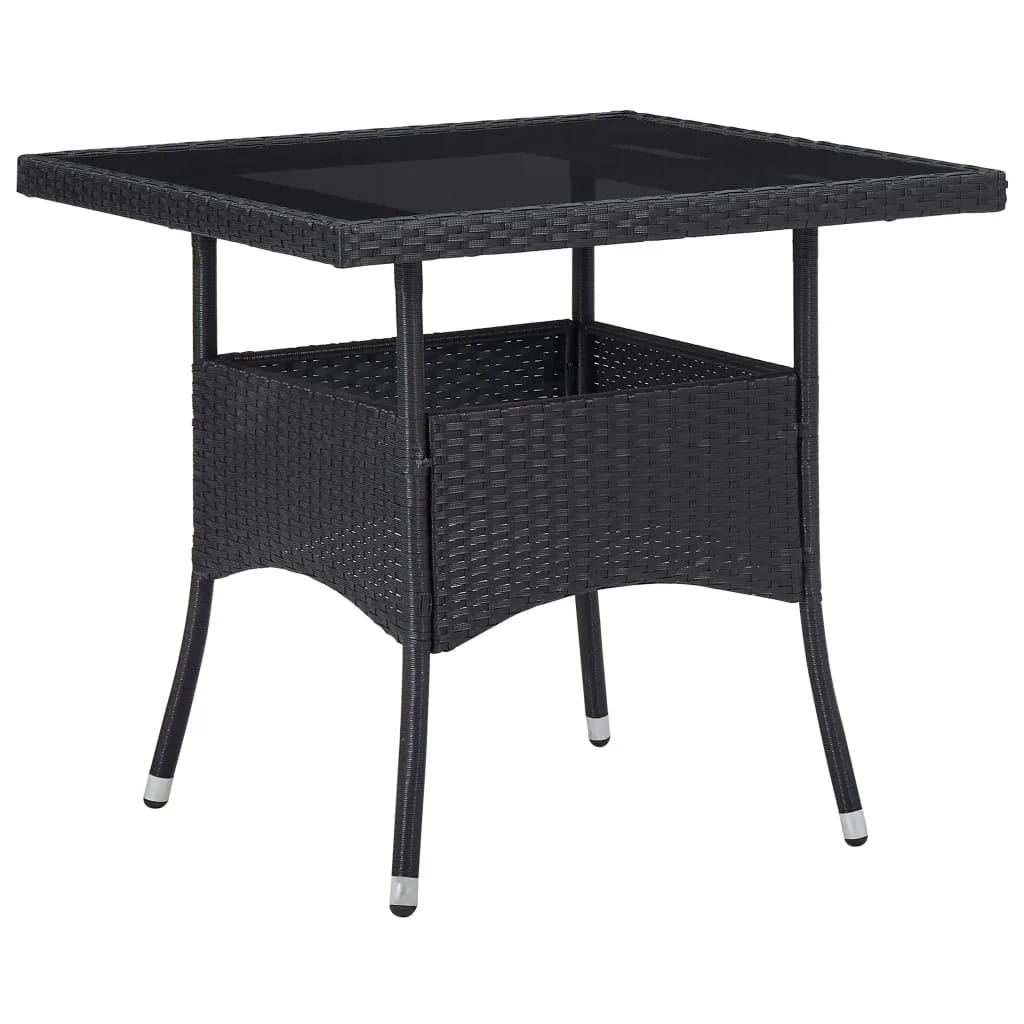 Set mobilier grădină, 5 piese, negru, poliratan/sticlă tratată