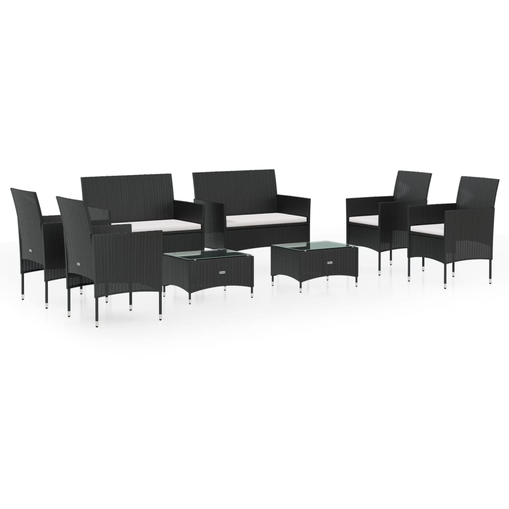 Set mobilier de grădină cu perne, 8 piese, negru, poliratan