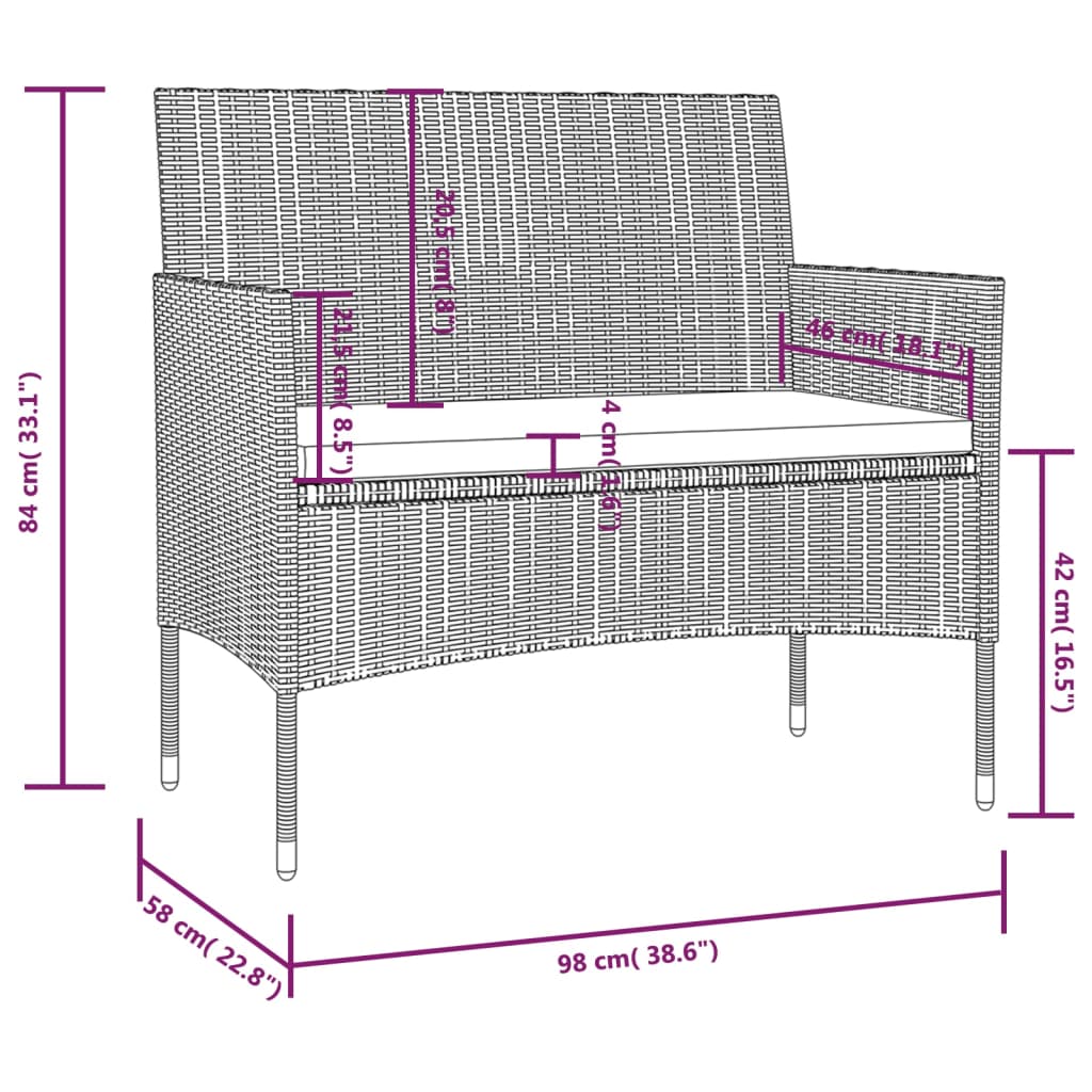 Set mobilier de grădină cu perne, 8 piese, negru, poliratan