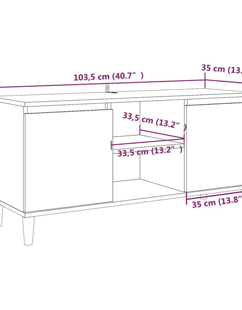 Încărcați imaginea în vizualizatorul Galerie, Comodă TV, picioare lemn masiv, stejar maro, 103,5x35x50 cm
