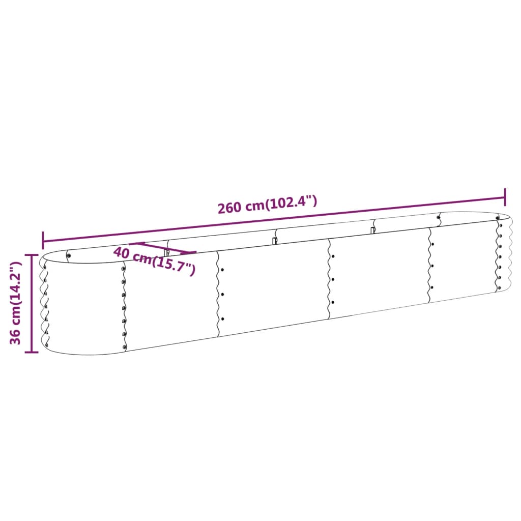 Strat înălțat grădină gri 260x40x36cm oțel vopsit electrostatic