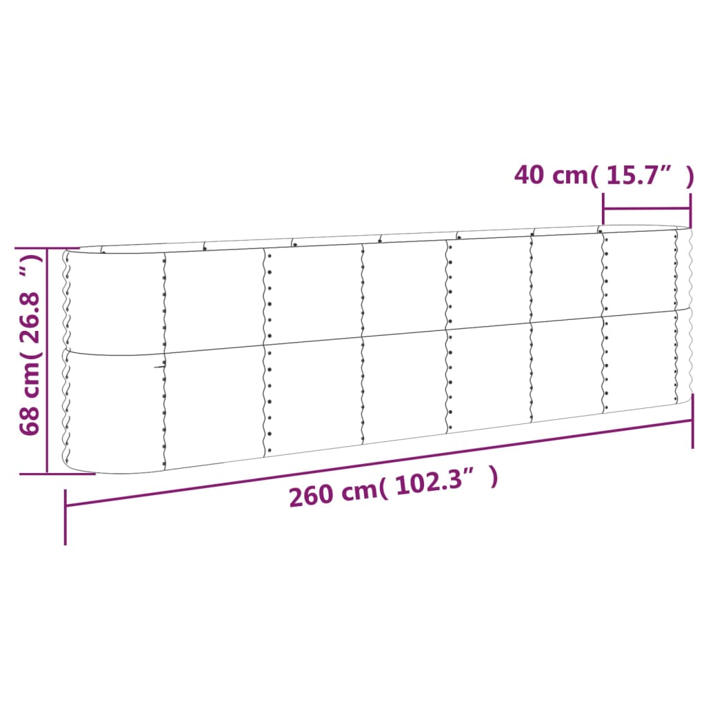 Strat înălțat grădină 260x40x68 cm oțel vopsit electrostatic