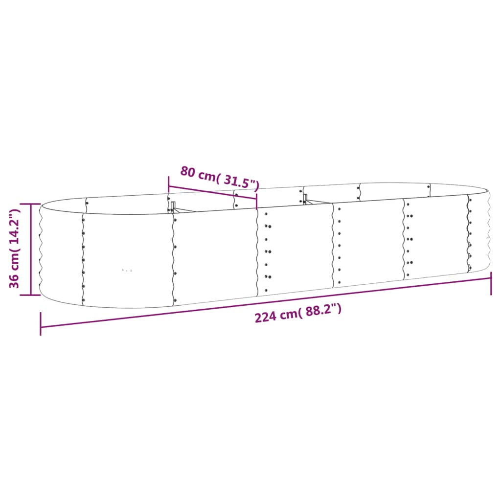 Strat înălțat grădină gri 224x80x36cm oțel vopsit electrostatic