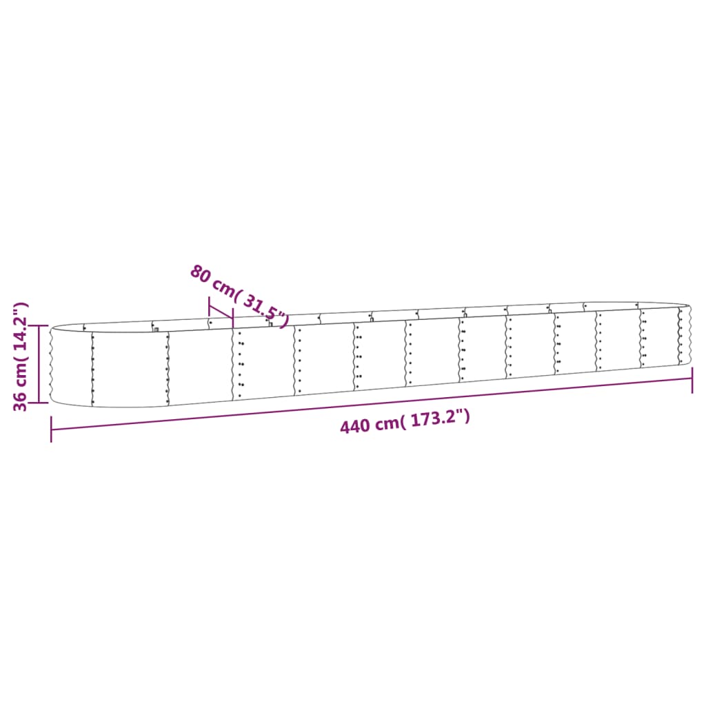 Strat înălțat grădină440x80x36 cm oțel vopsit electrostatic