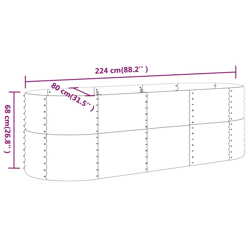 Strat înălțat grădină 224x80x68 cm oțel vopsit electrostatic