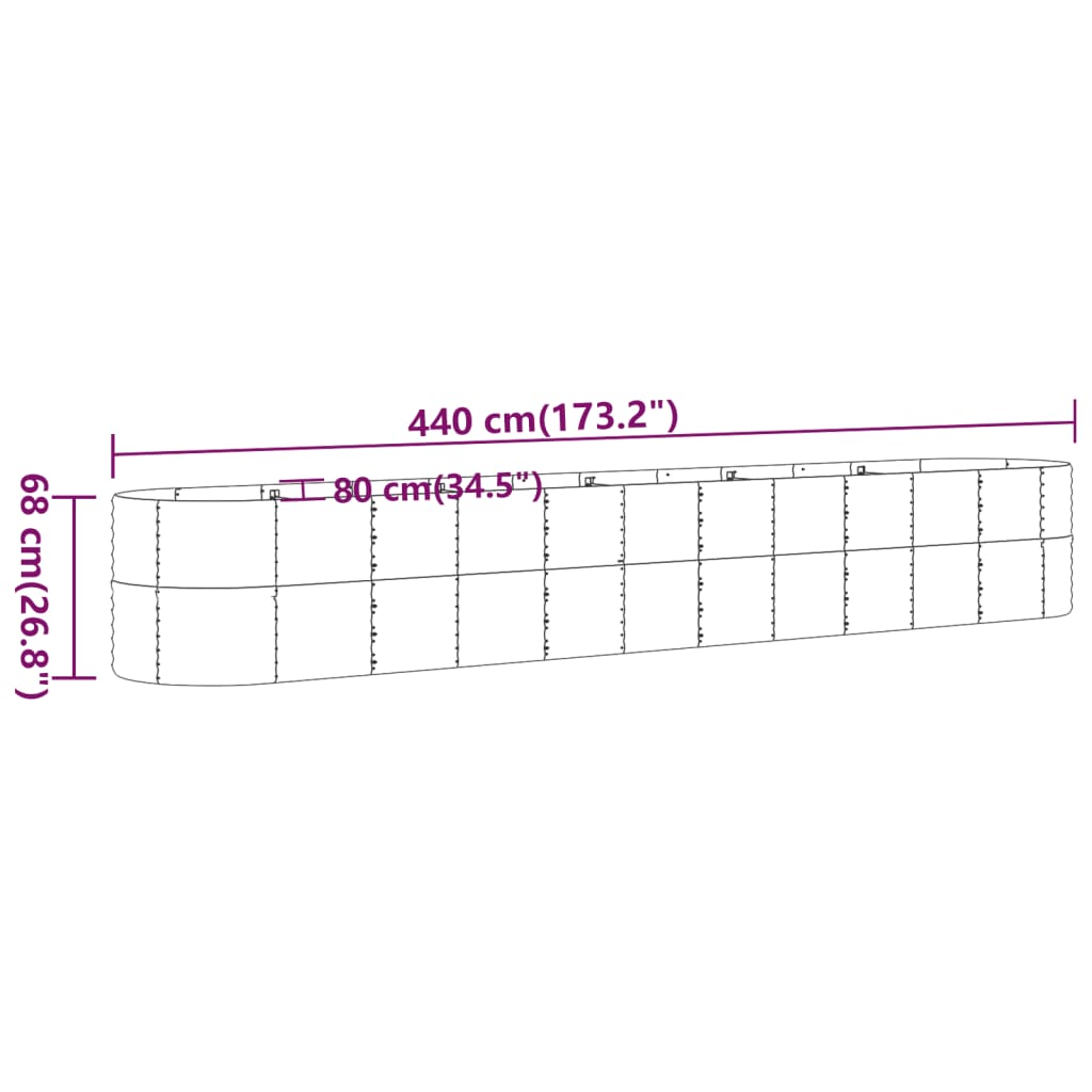 Strat înălțat grădină gri 440x80x68cm oțel vopsit electrostatic