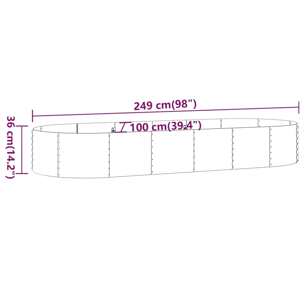 Strat înălțat grădină 249x100x36 cm oțel vopsit electrostatic