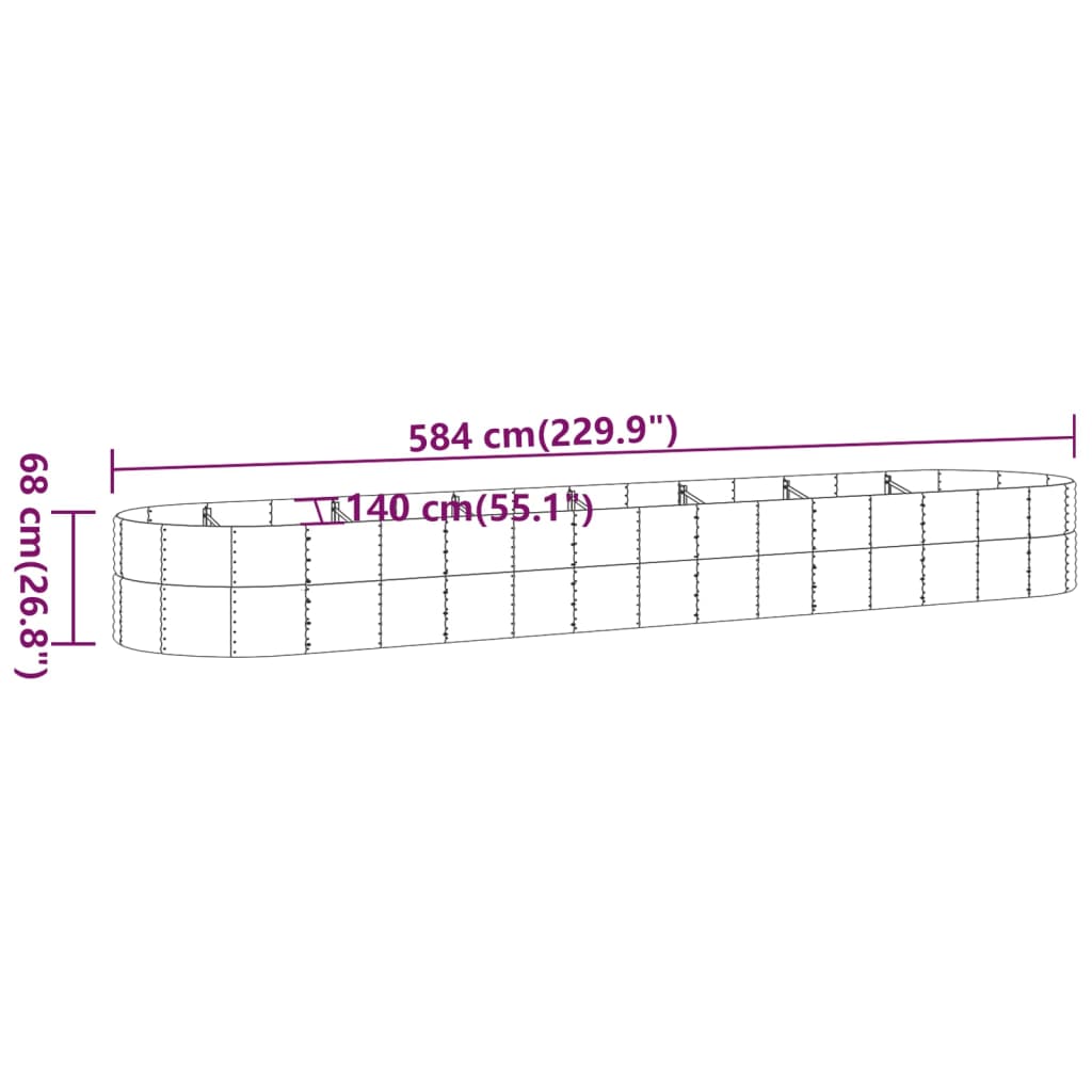 Jardinieră grădină gri 584x140x68 cm oțel vopsit electrostatic