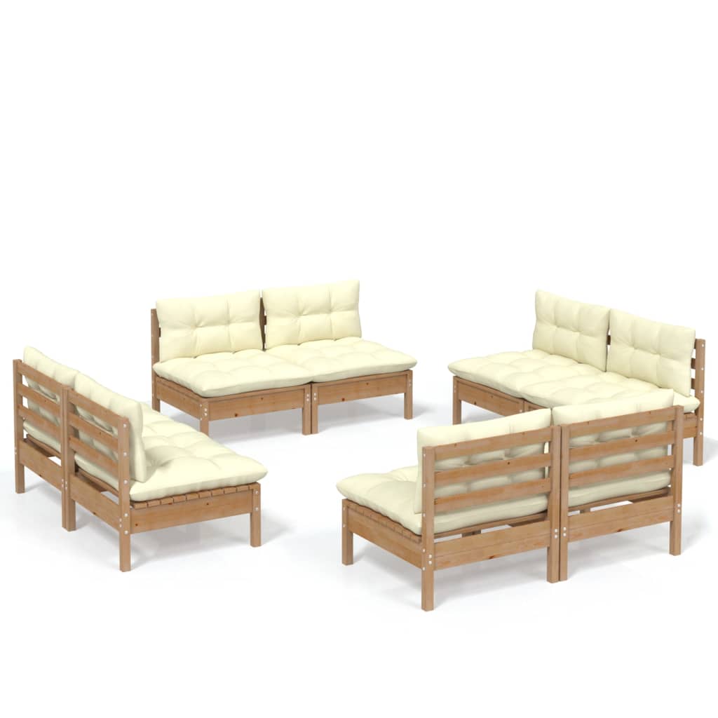 Set mobilier de grădină cu perne, 8 piese, crem, lemn de pin - Lando