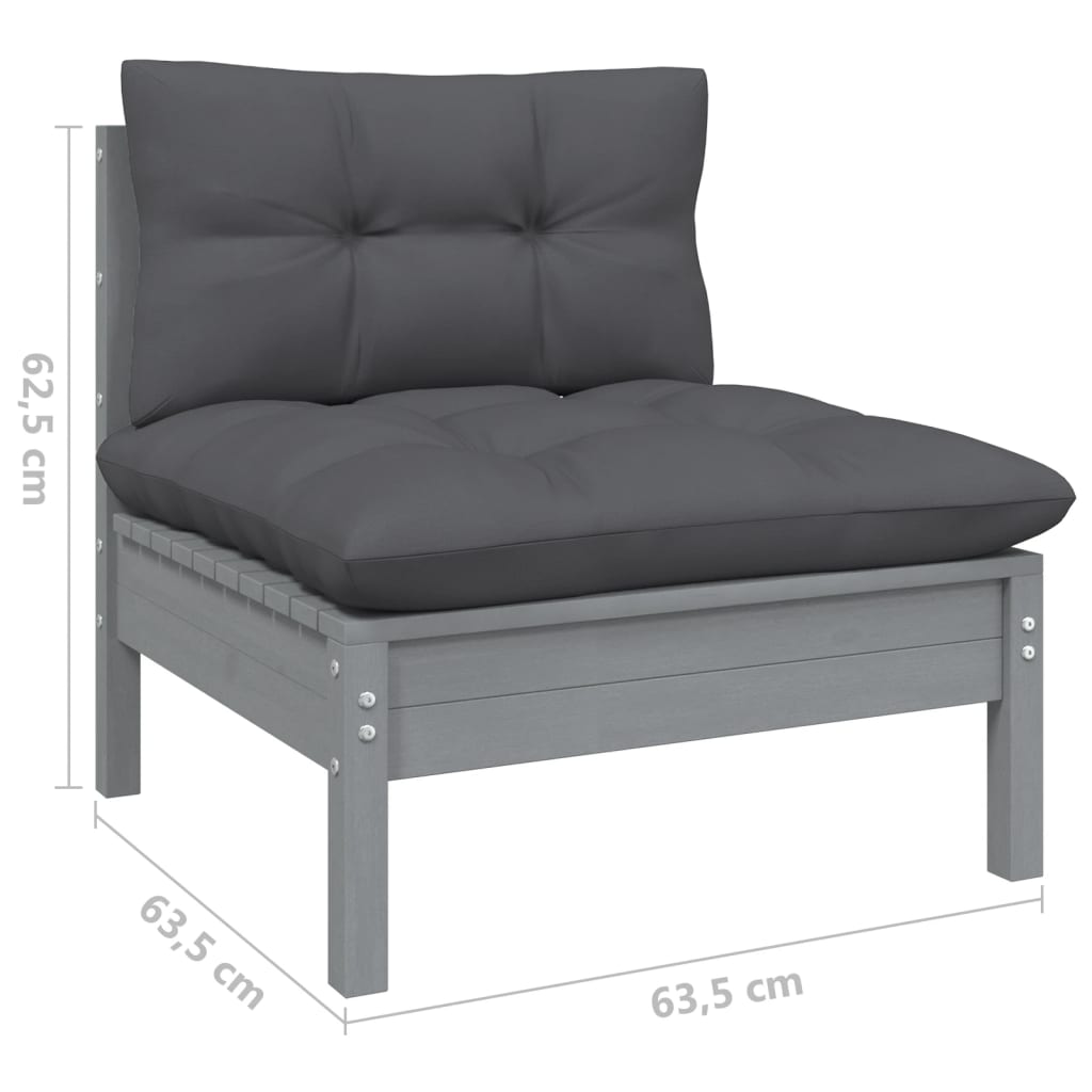 Set mobilier de grădină cu perne, 13 piese, antracit, lemn pin - Lando