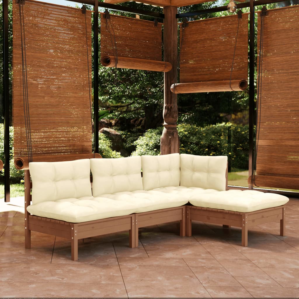 Set mobilier grădină cu perne, 4 piese, maro miere, lemn de pin - Lando