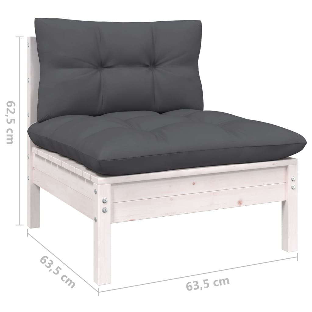 Set mobilier de grădină cu perne, 6 piese, alb, lemn de pin - Lando