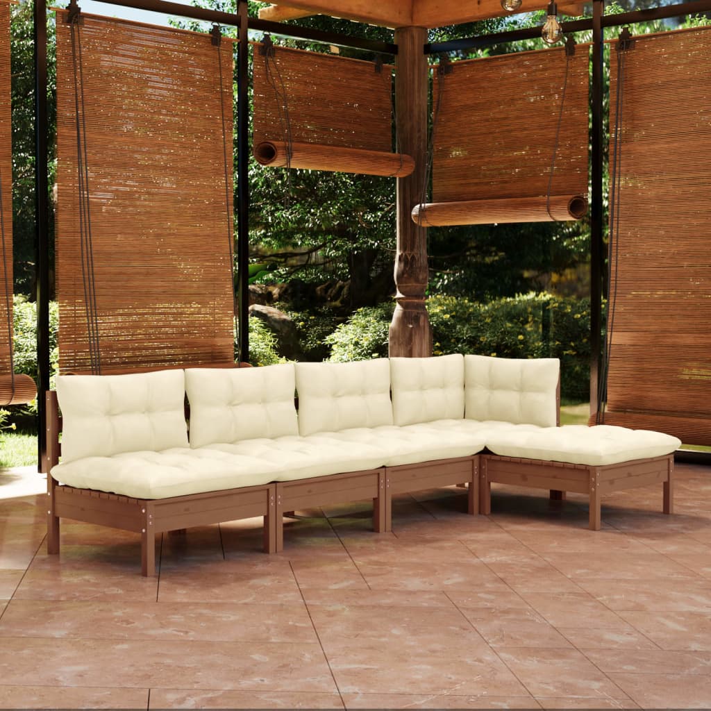 Set mobilier grădină cu perne, 5 piese, maro miere, lemn de pin - Lando