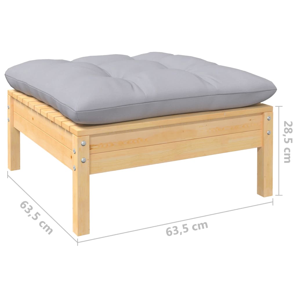 Set mobilier grădină cu perne, 4 piese, gri, lemn de pin