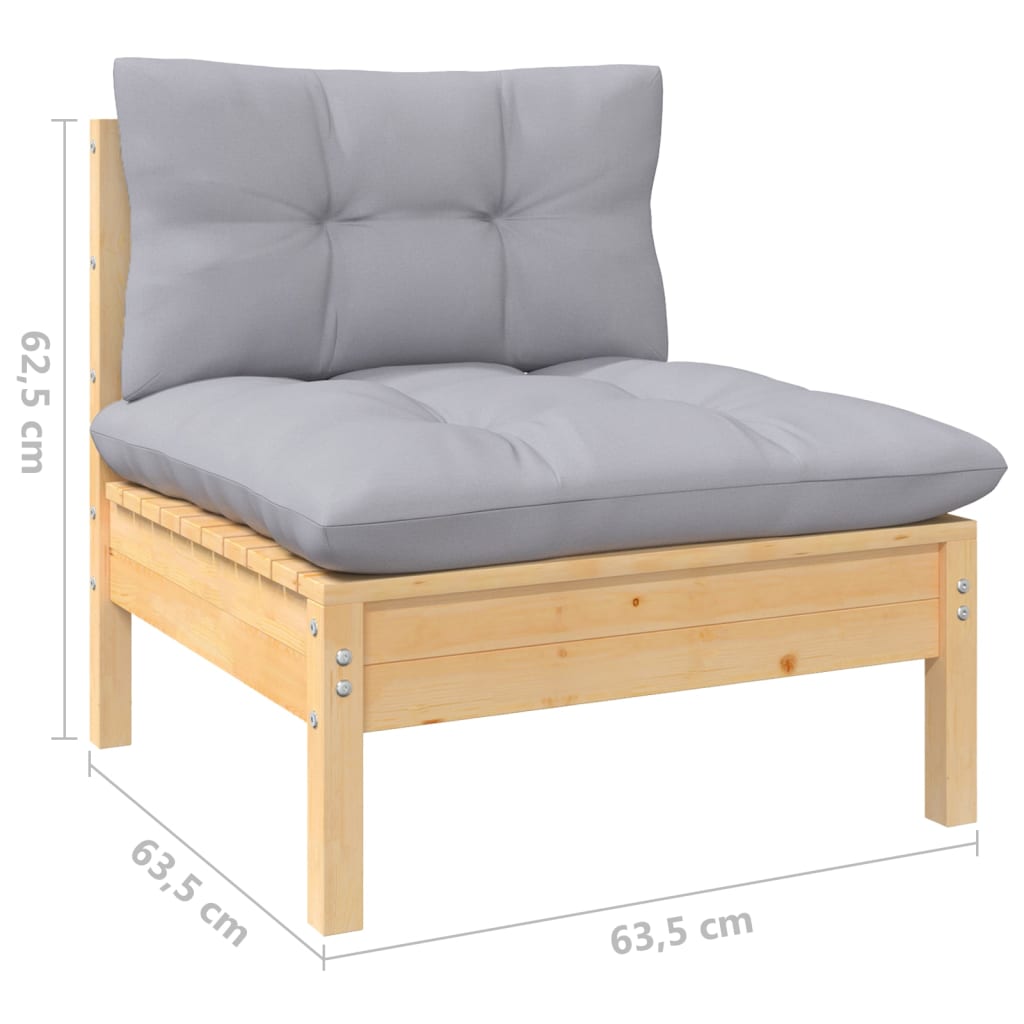 Set mobilier grădină cu perne, 4 piese, gri, lemn de pin