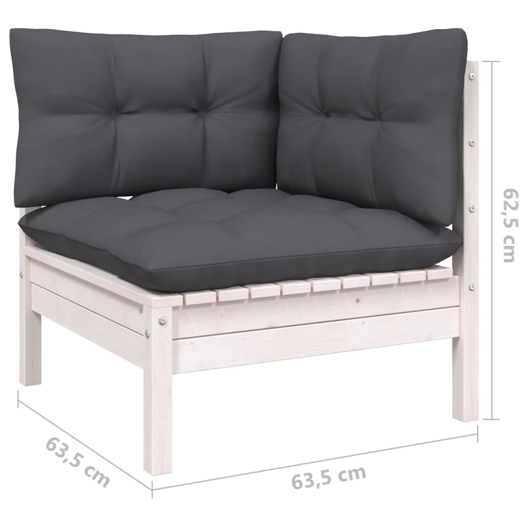 Set mobilier de grădină cu perne, 6 piese, alb, lemn de pin - Lando