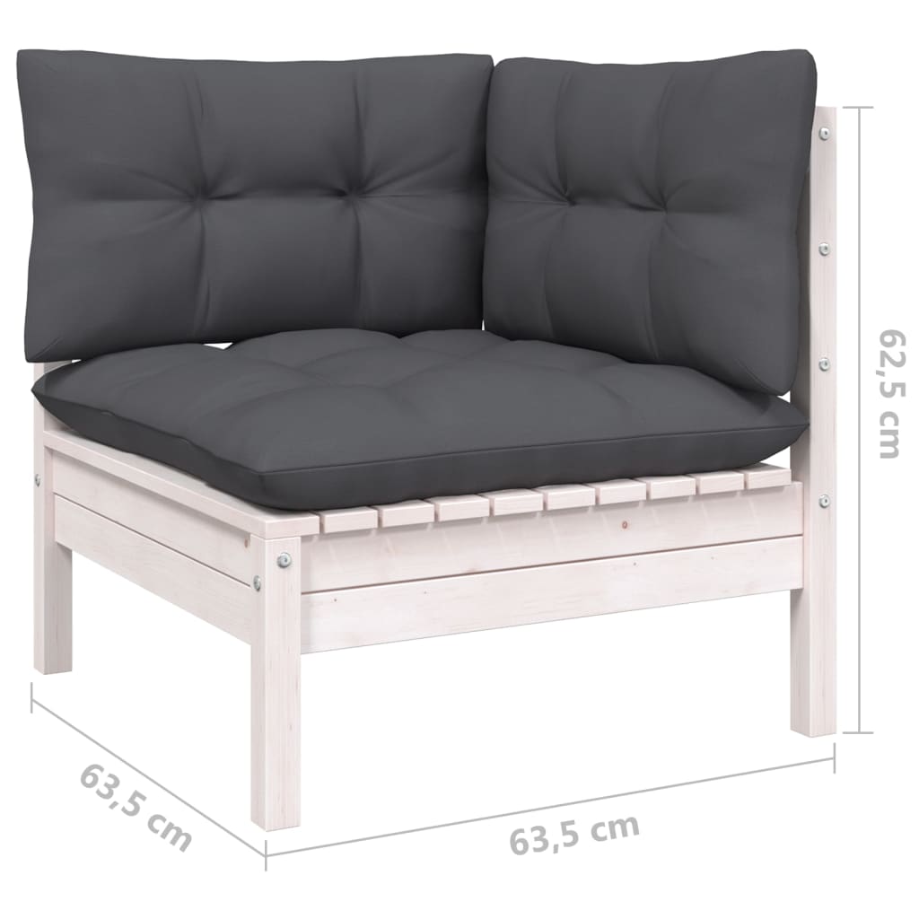 Set mobilier de grădină cu perne, 7 piese, alb, lemn de pin - Lando