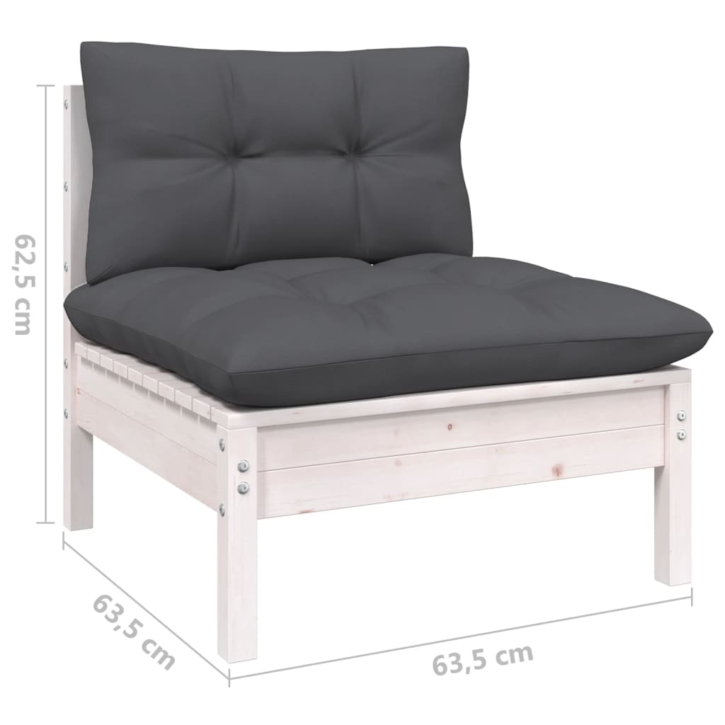 Set mobilier de grădină cu perne, 7 piese, alb, lemn de pin