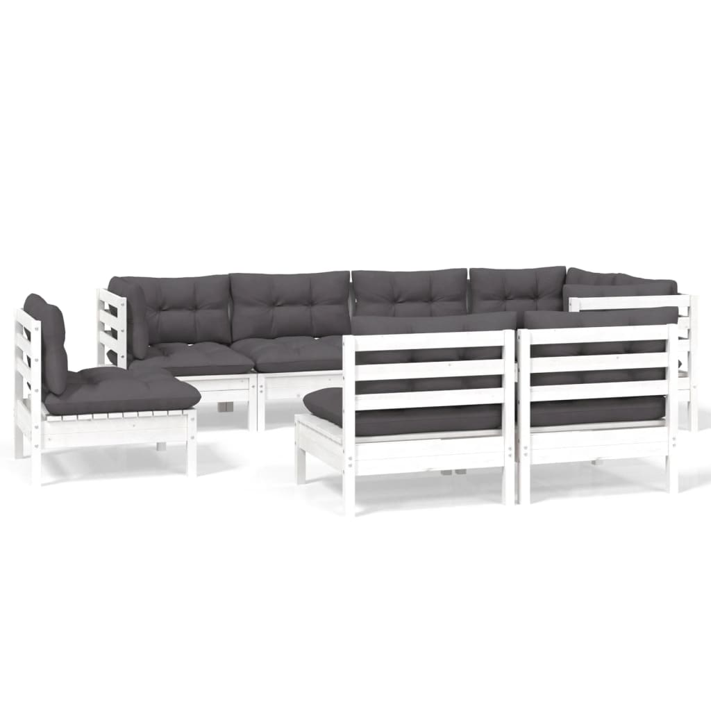 Set mobilier de grădină cu perne, 8 piese, alb, lemn masiv pin