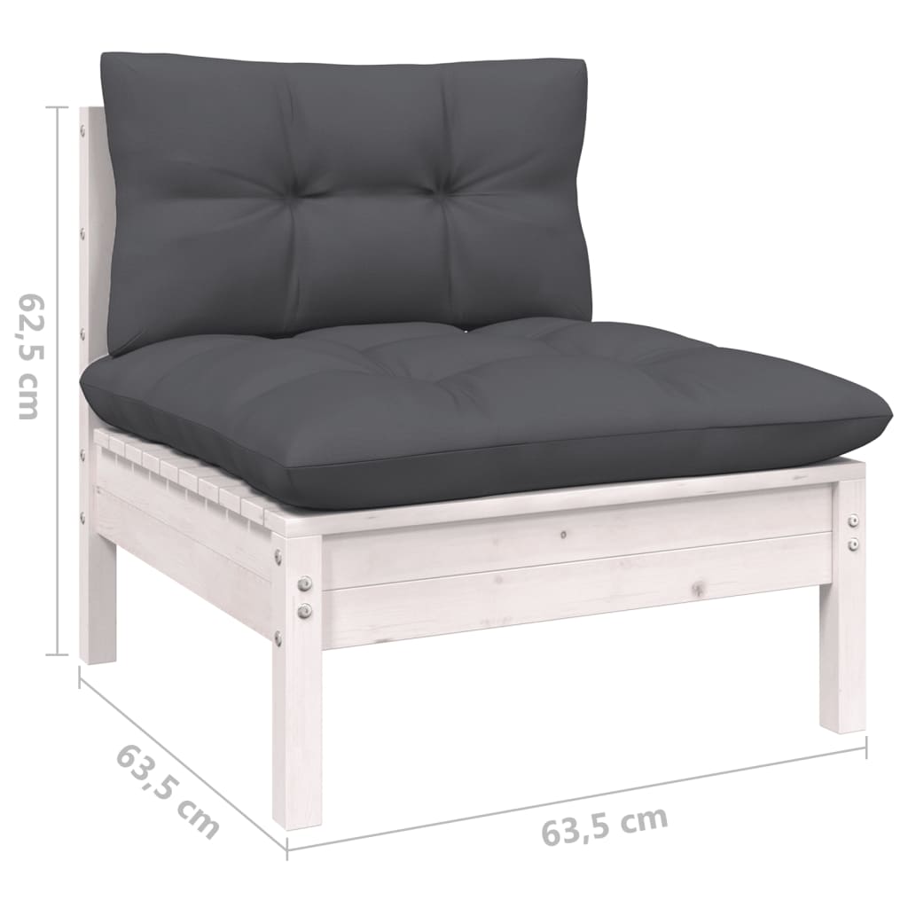 Set mobilier de grădină cu perne, 9 piese, alb, lemn masiv pin