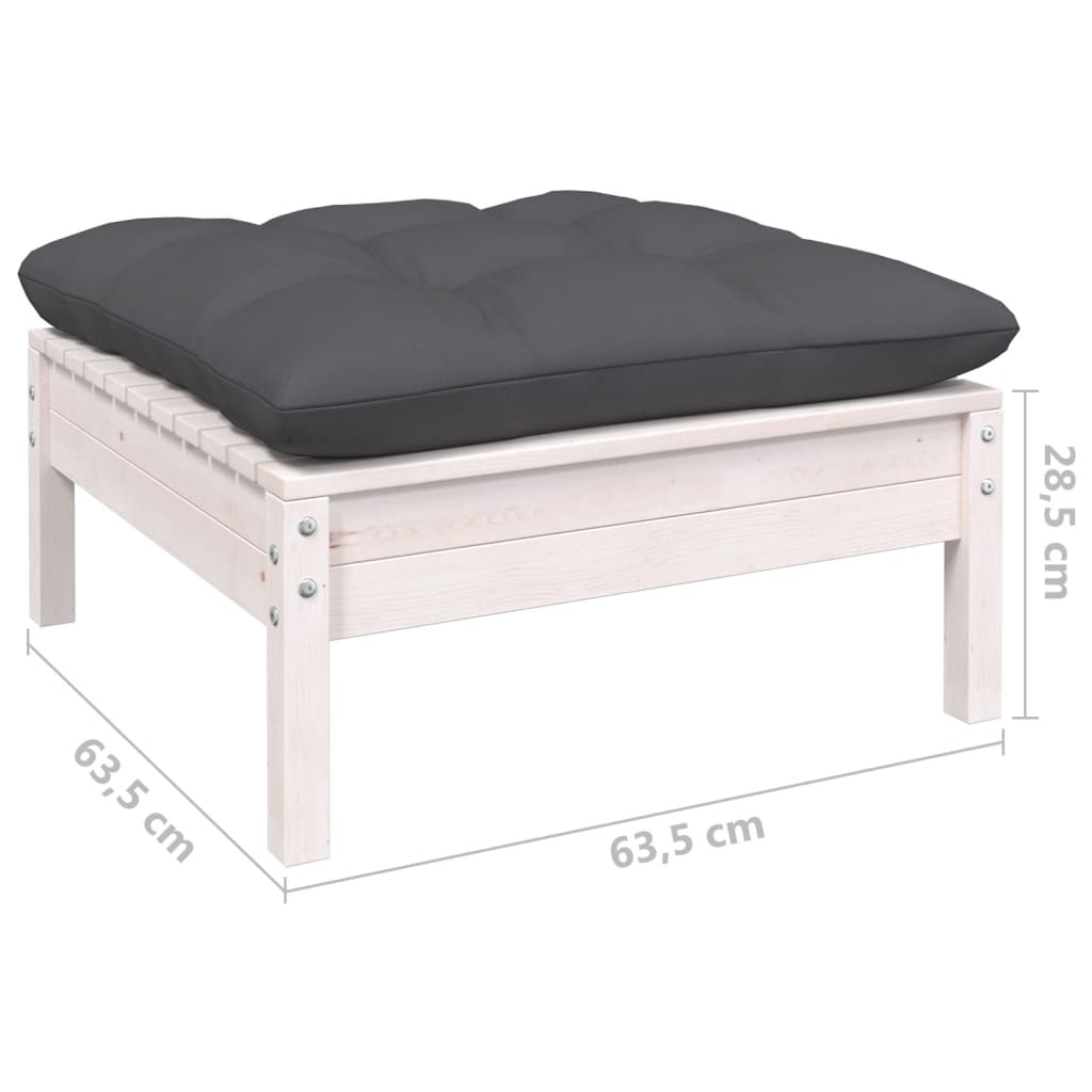 Set mobilier grădină cu perne, 10 piese, alb, lemn masiv pin