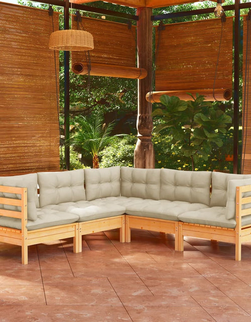 Încărcați imaginea în vizualizatorul Galerie, Set mobilier grădină cu perne crem, 5 piese, lemn masiv pin - Lando
