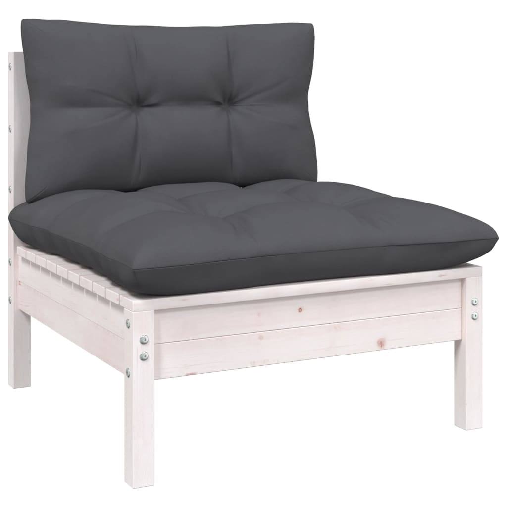 Set mobilier de grădină cu perne, 8 piese, alb, lemn masiv pin