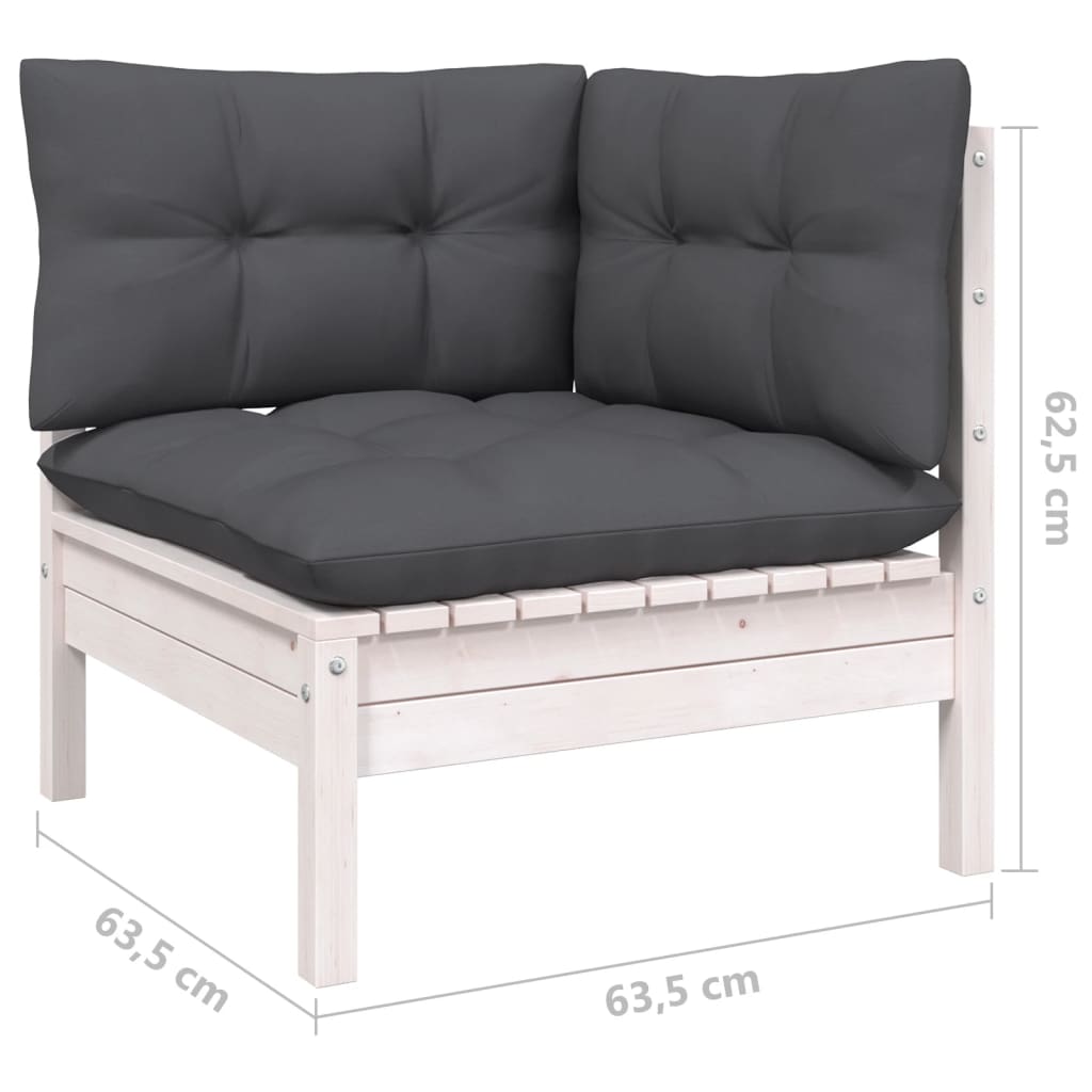 Set mobilier de grădină cu perne, 8 piese, alb, lemn masiv pin