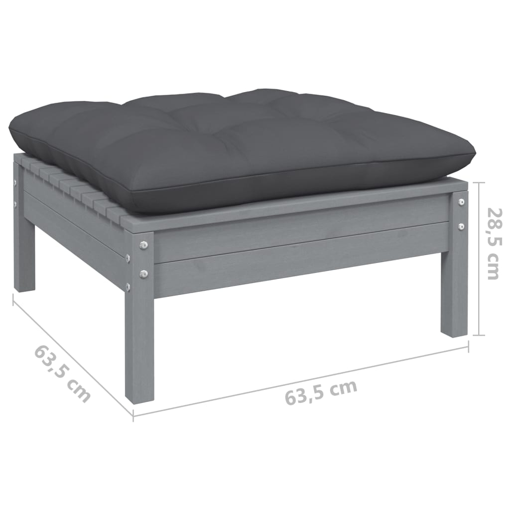 Set mobilier de grădină cu perne, 9 piese, gri, lemn de pin - Lando