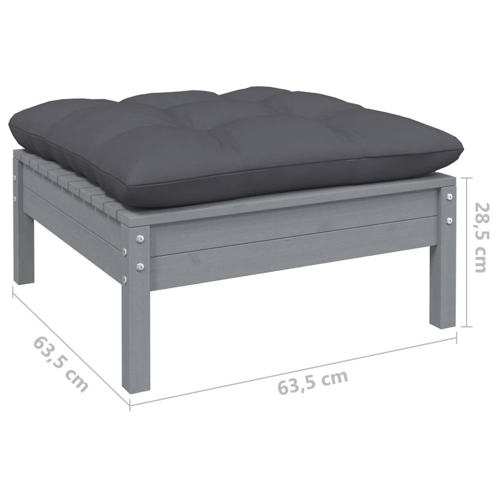 Set mobilier de grădină cu perne, 13 piese, gri, lemn de pin - Lando