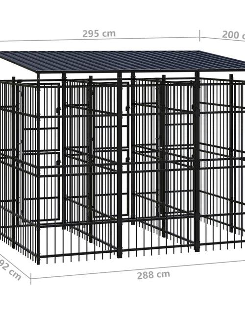 Încărcați imaginea în vizualizatorul Galerie, Padoc pentru câini de exterior cu acoperiș, 5,53 m², oțel
