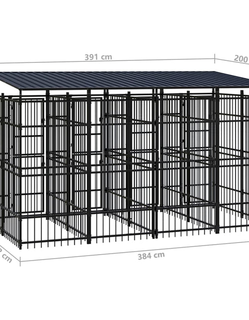Încărcați imaginea în vizualizatorul Galerie, Padoc pentru câini de exterior cu acoperiș, 7,37 m², oțel
