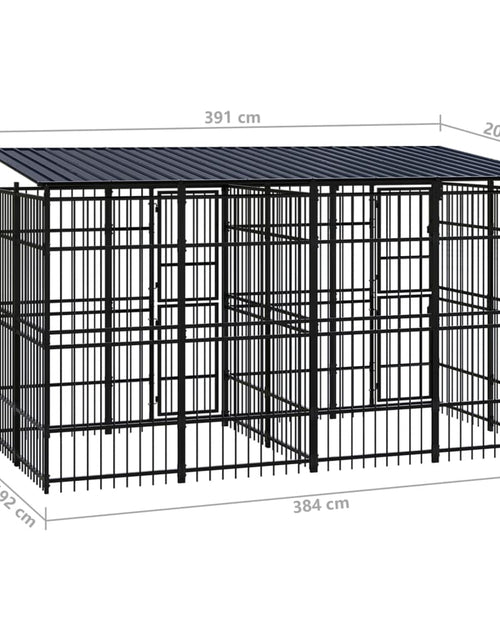 Încărcați imaginea în vizualizatorul Galerie, Padoc pentru câini de exterior cu acoperiș, 7,37 m², oțel
