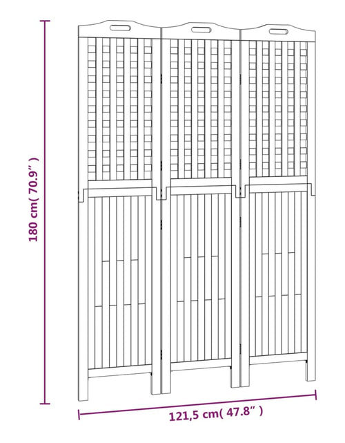 Încărcați imaginea în vizualizatorul Galerie, Paravan de cameră 3 panouri 121,5x2x180 cm lemn masiv de acacia
