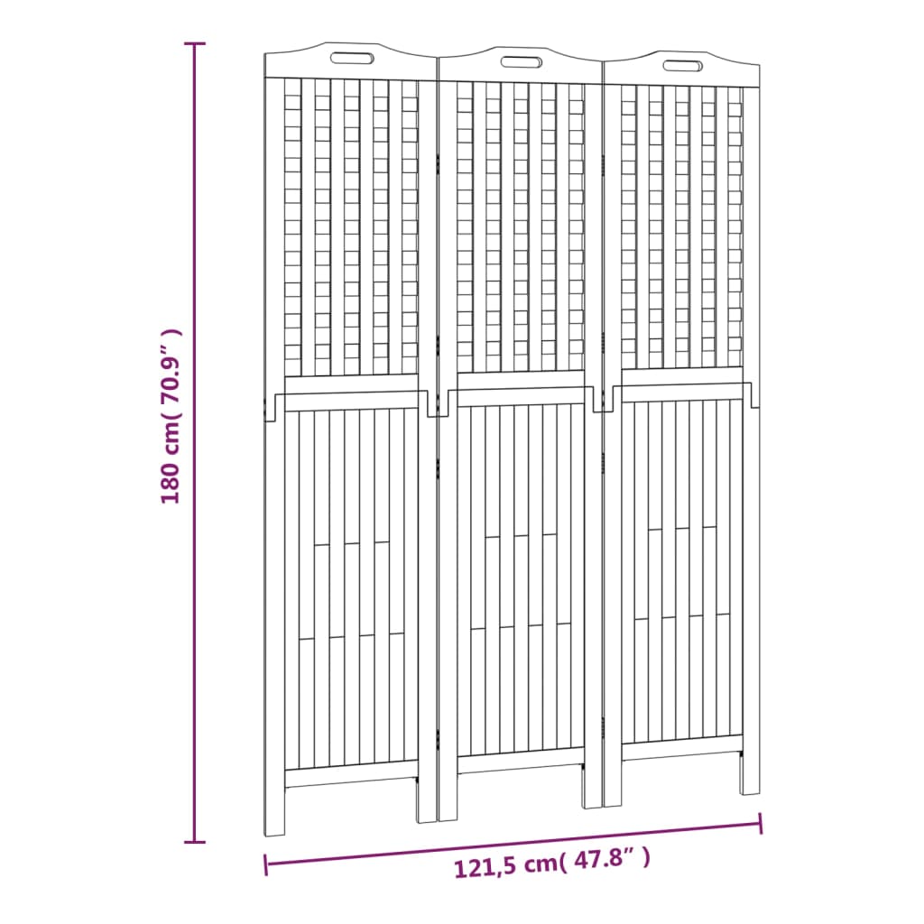 Paravan de cameră 3 panouri 121,5x2x180 cm lemn masiv de acacia