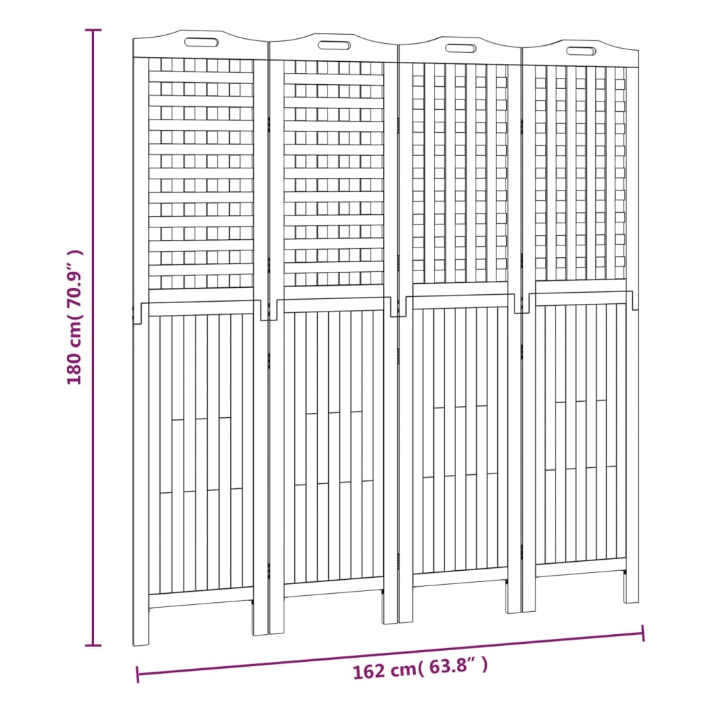 Paravan de cameră 4 panouri 162x2x180 cm lemn masiv de acacia