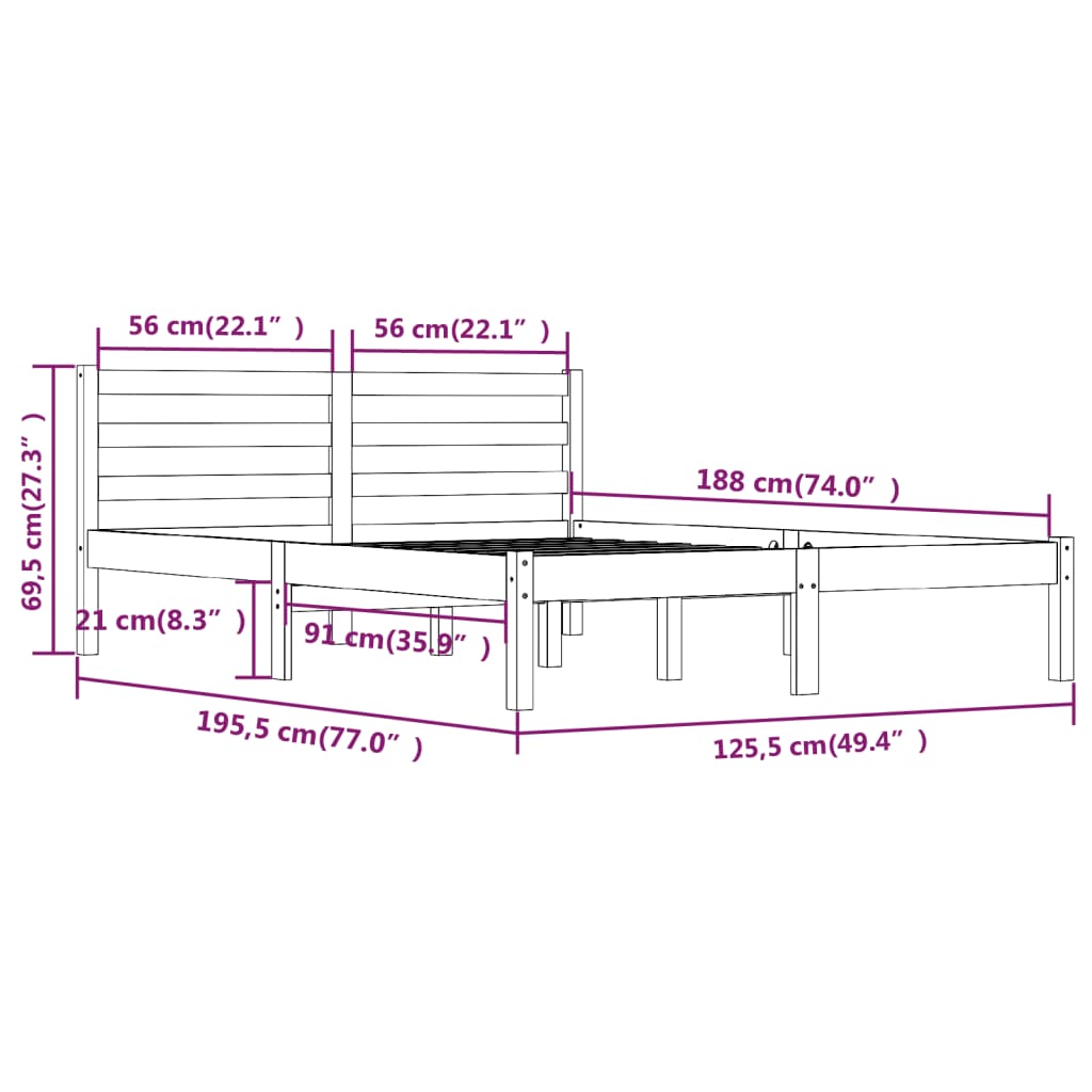 Cadru pat mic dublu 4FT, maro miere, 120x190 cm, lemn masiv pin