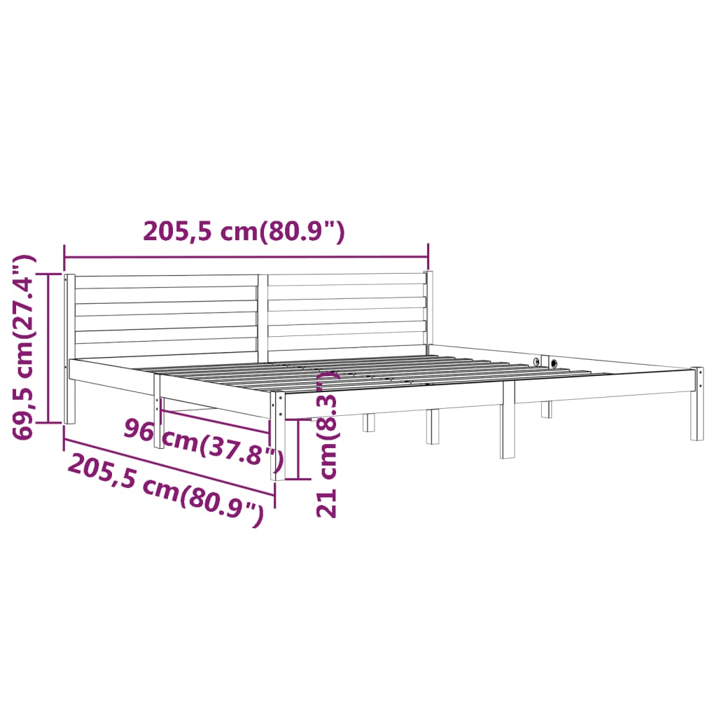 Cadru de pat, gri, 200x200 cm, lemn masiv de pin