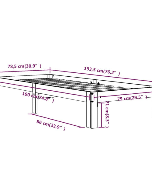 Încărcați imaginea în vizualizatorul Galerie, Cadru de pat mic single, 75x190 cm, lemn masiv
