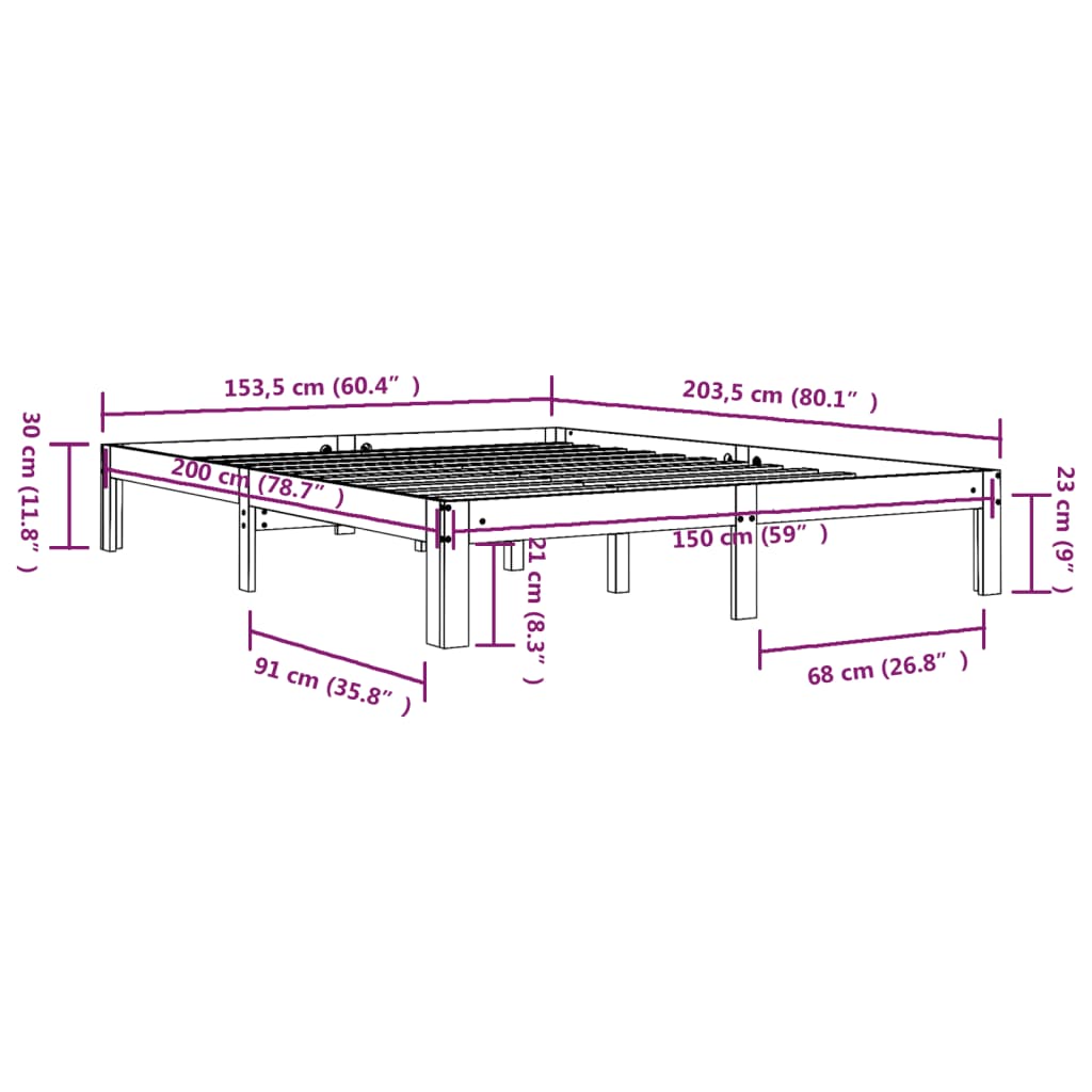 Cadru de pat King Size, alb, 150x200 cm, lemn masiv